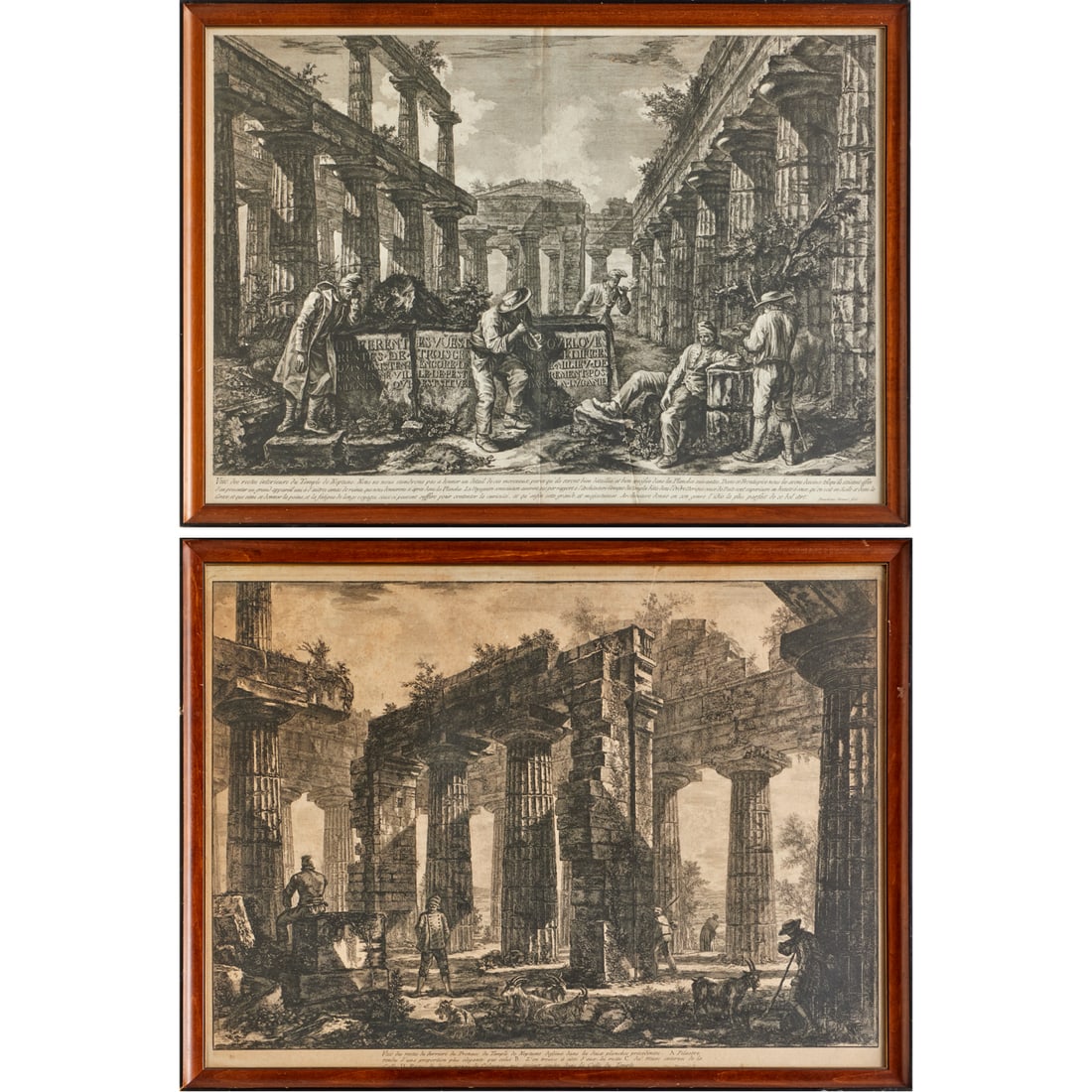 Giovanni Battista Piranesi, (2) etchings on paper: Giovanni Battista Piranesi, (2) etchings on paper, Giovanni Battista Piranesi (Italian, 1720-1778), "Vue des restes interieurs du Temple de Neptune...", c. 1778, on thick laid paper, completed by Fran