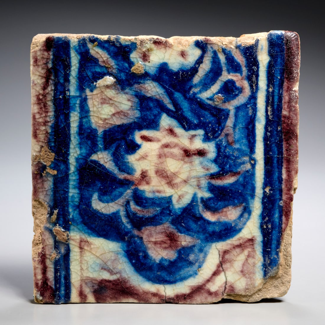 Safavid glazed earthenware tile, ex museum (1 of 6)