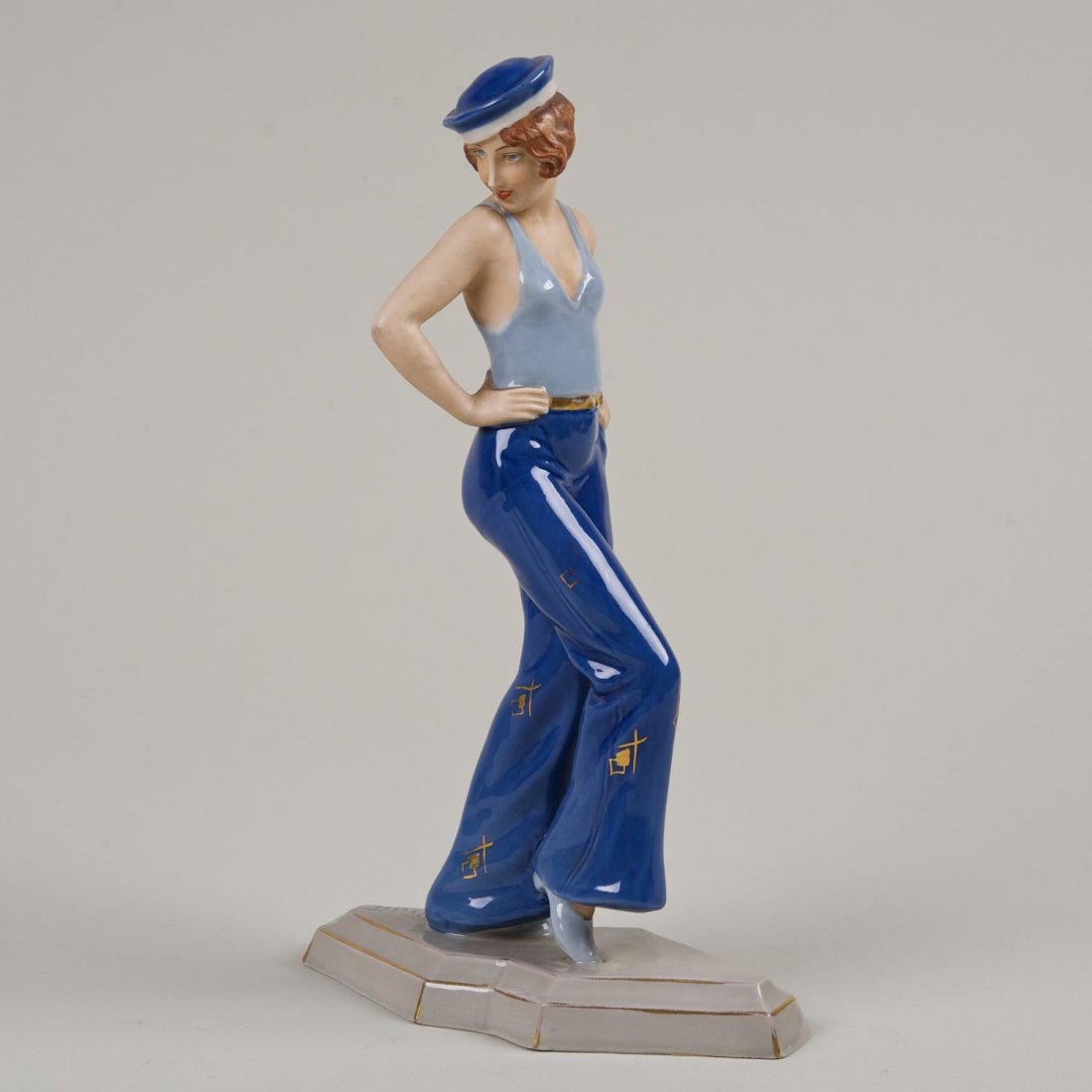 Royal Dux porcelain Art Deco figure signed Schaff: Royal Dux porcelain Art Deco figure signed Schaff: 20th c., 10.5"h x 5.75"l
