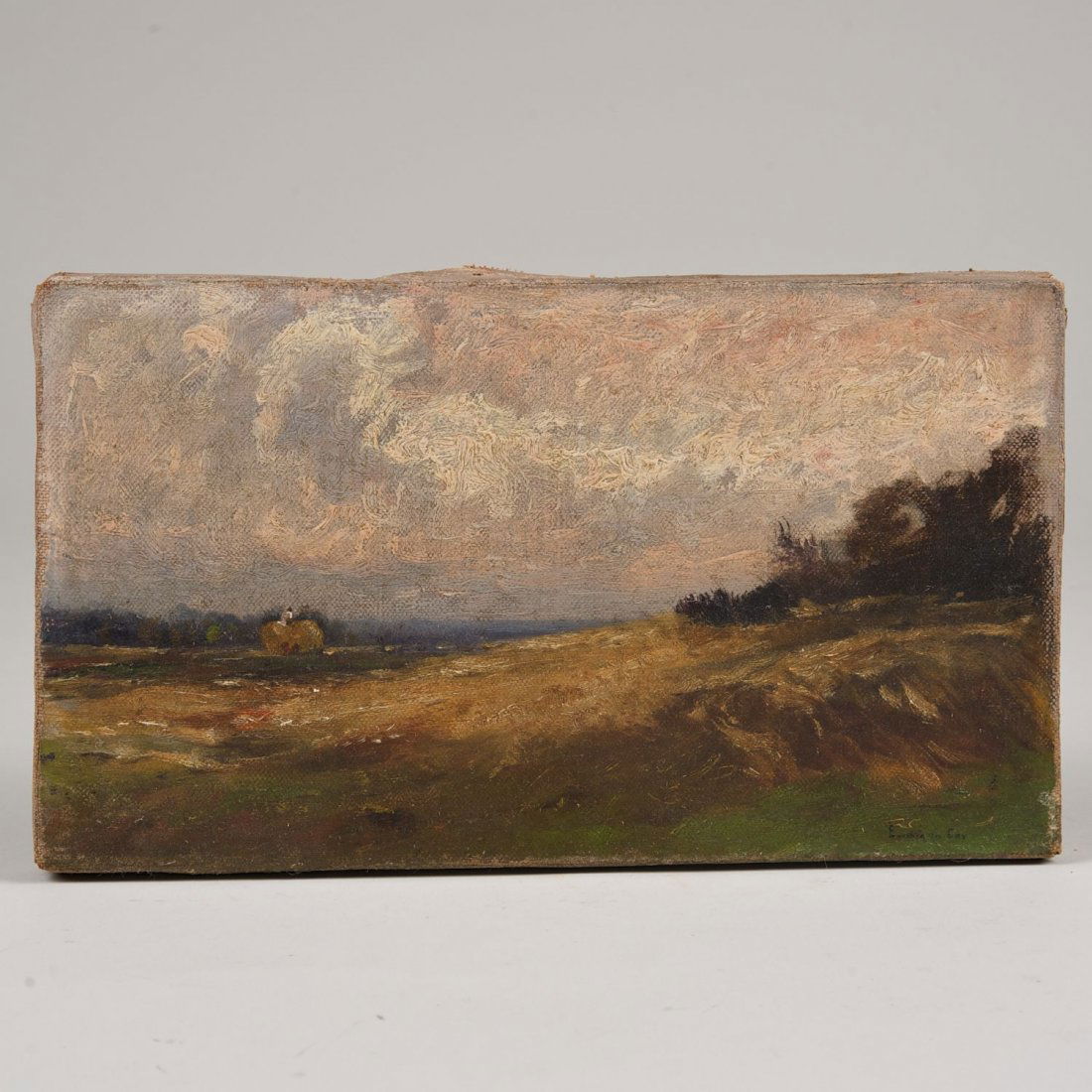 Edward Gay (1837-1928, American), painting: Edward Gay (1837-1928, American), painting: Landscape with hay, oil on canvas, signed lower right, 6.5" x 11.5" (stretcher), unframed