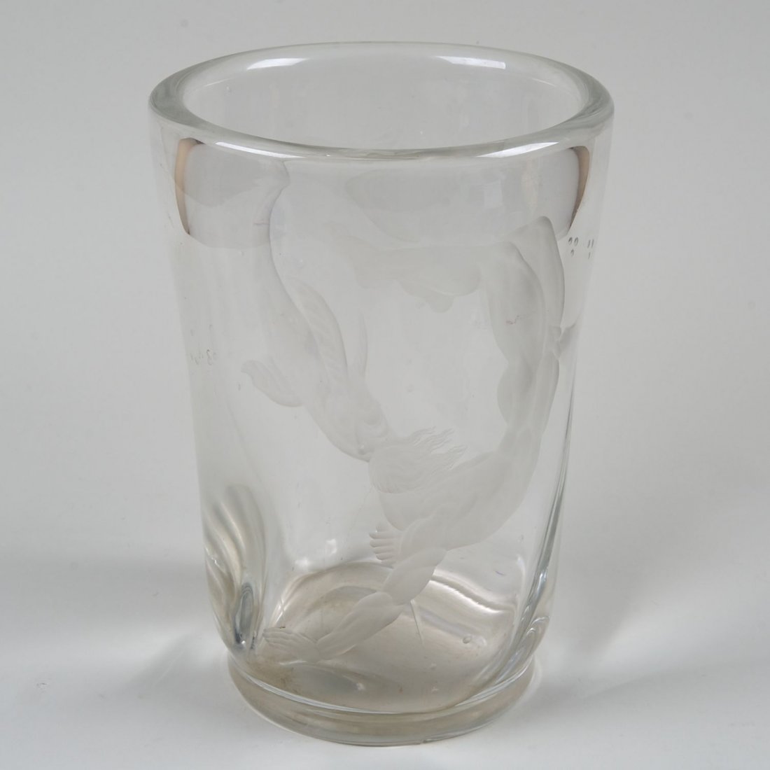 Large Vicke Lindstrand for Orrefors glass vase: Large Vicke Lindstrand for Orrefors glass vase: 20th c., nude diver and shark, no. 1753.C1.?, 13"h x 9"dia.