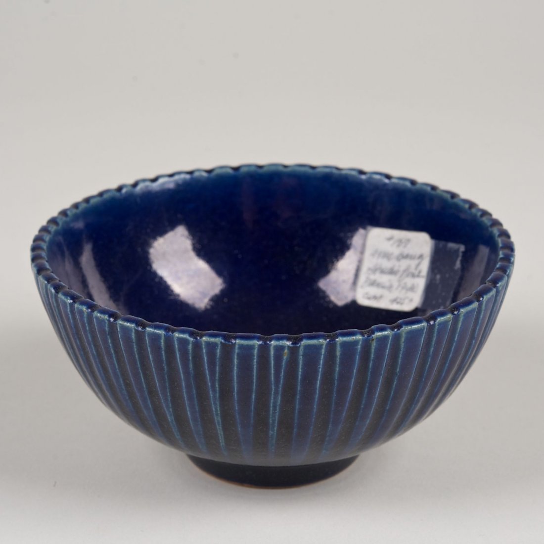 Arne Bang, Denmark blue glazed studio pottery bowl: Arne Bang, Denmark blue glazed studio pottery bowl: 20th c., 2.5"h x 5"dia.