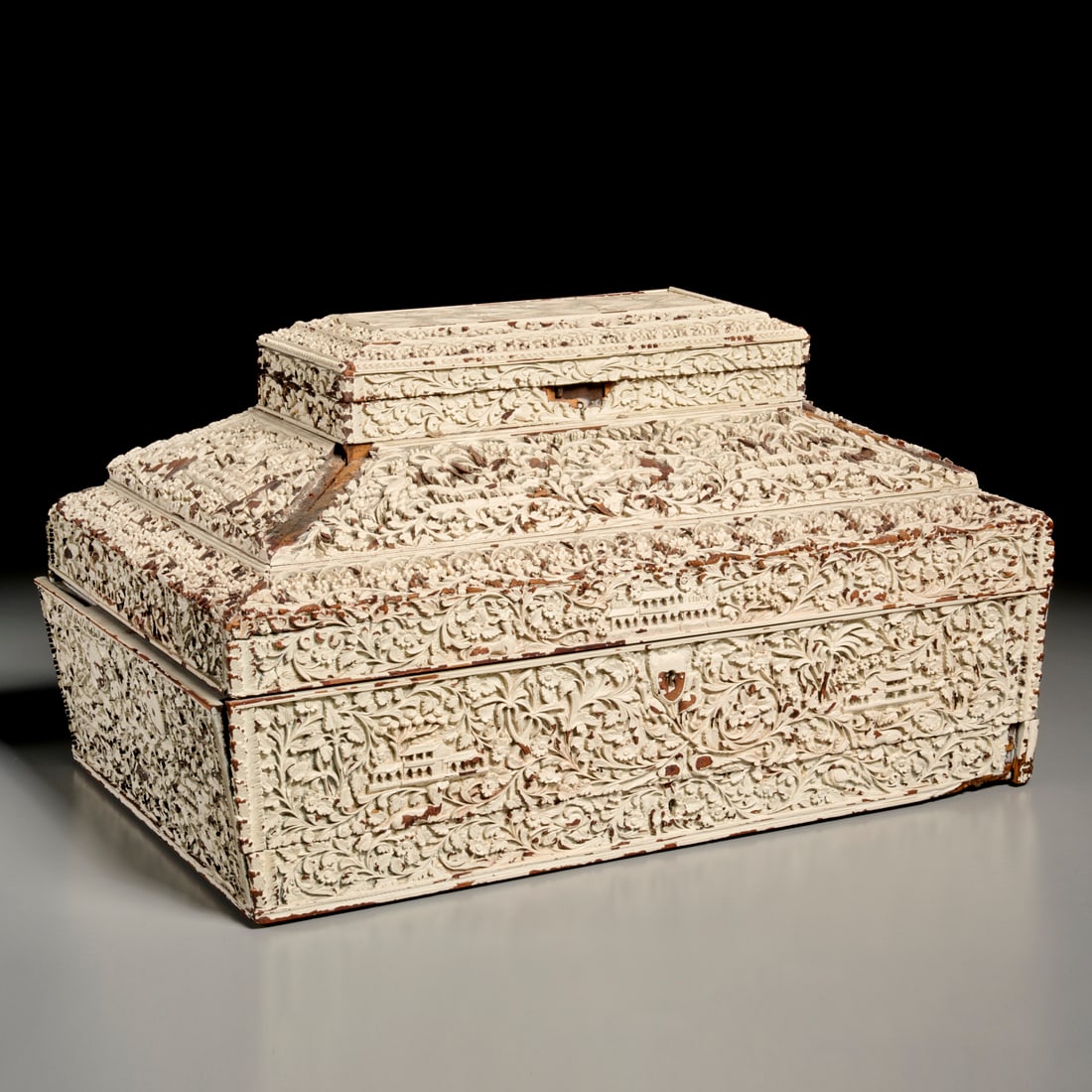 Large Anglo-Indian carved hardwood sewing box (1 of 8)
