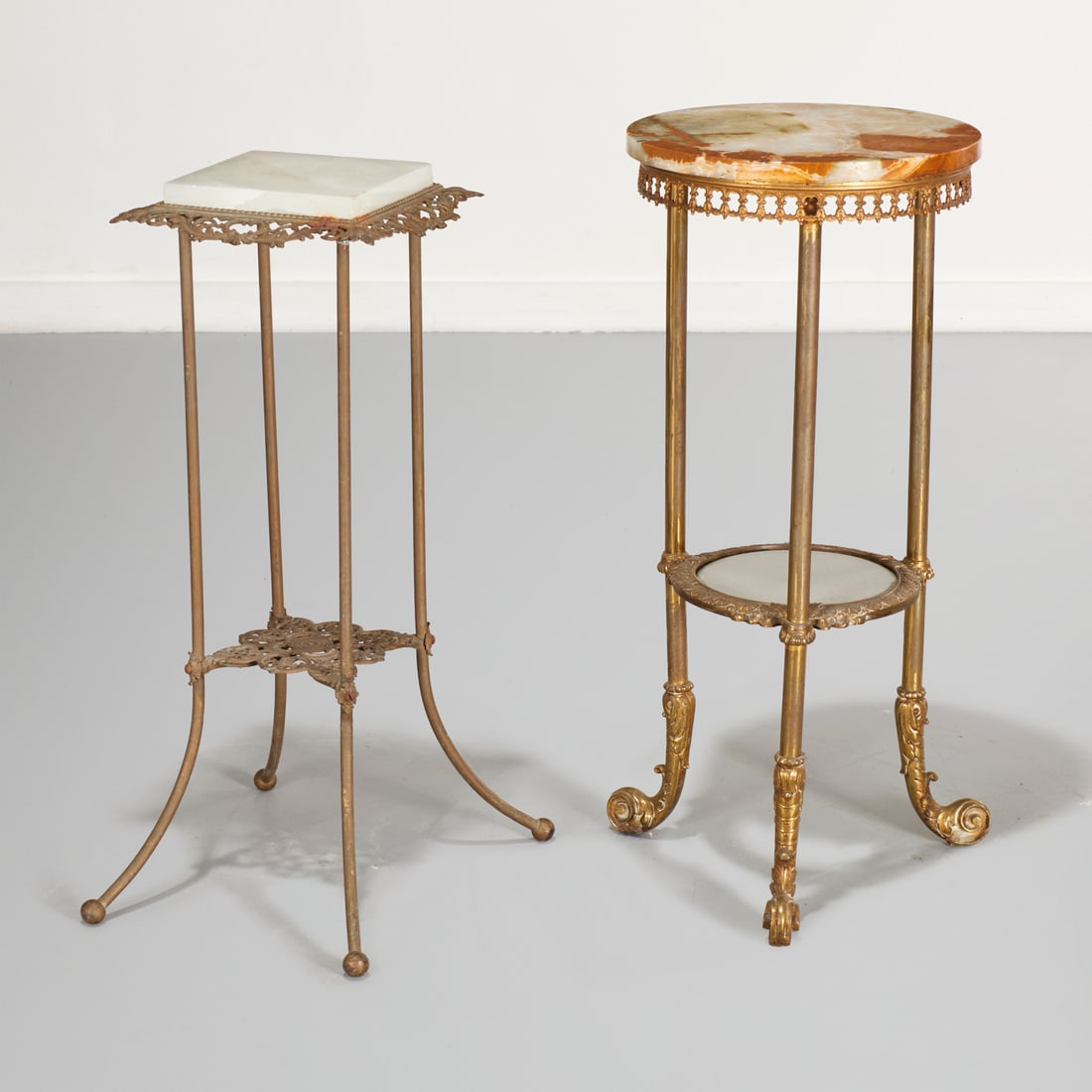 (2) Victorian brass and onyx plant stands (1 of 5)