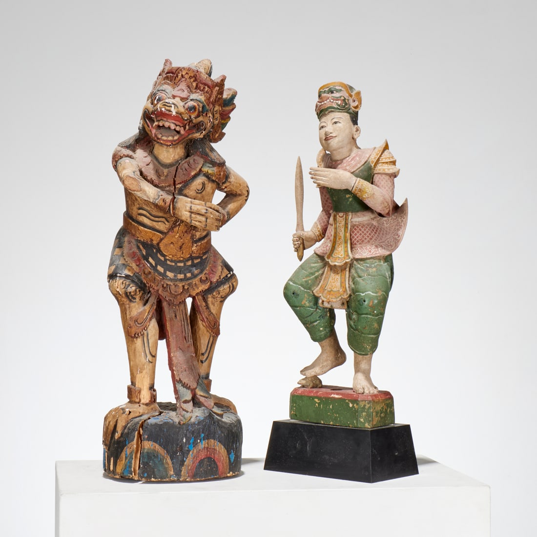 (2) Southeast Asian polychromed wood figures
