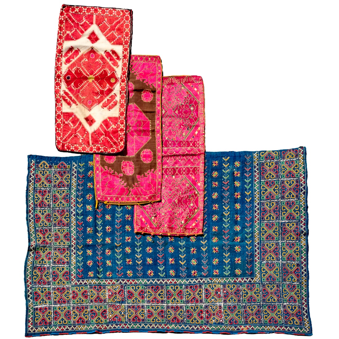 (4) Phulkari style embroidered textiles, ex Museum