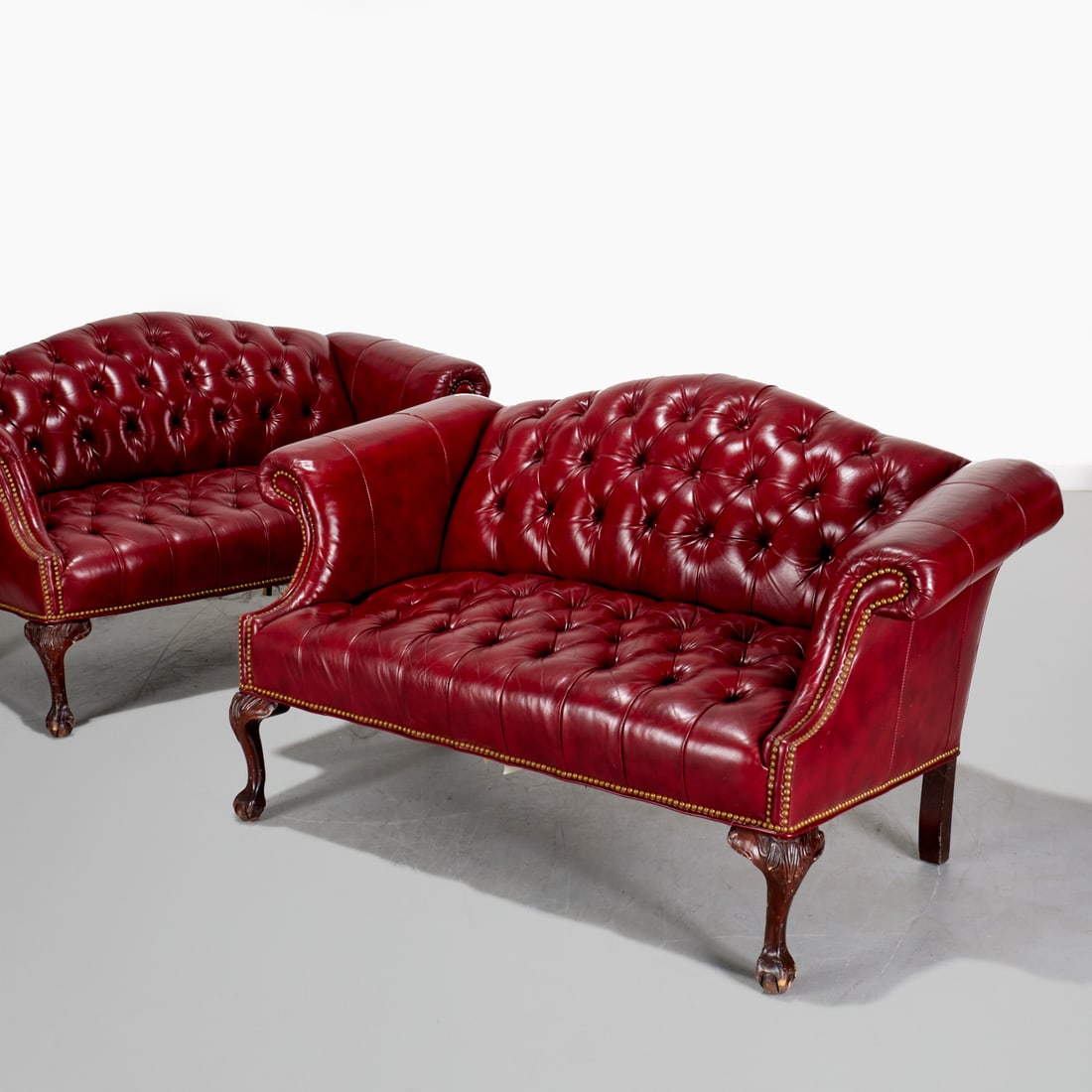 Pair Chesterfield style leather loveseats (1 of 7)