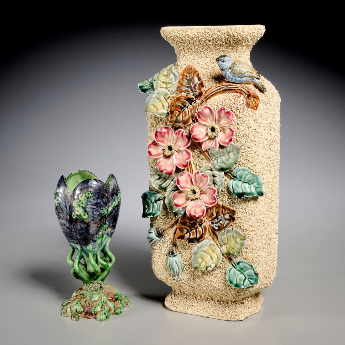 (2) Palissy ware and majolica vases (1 of 6)
