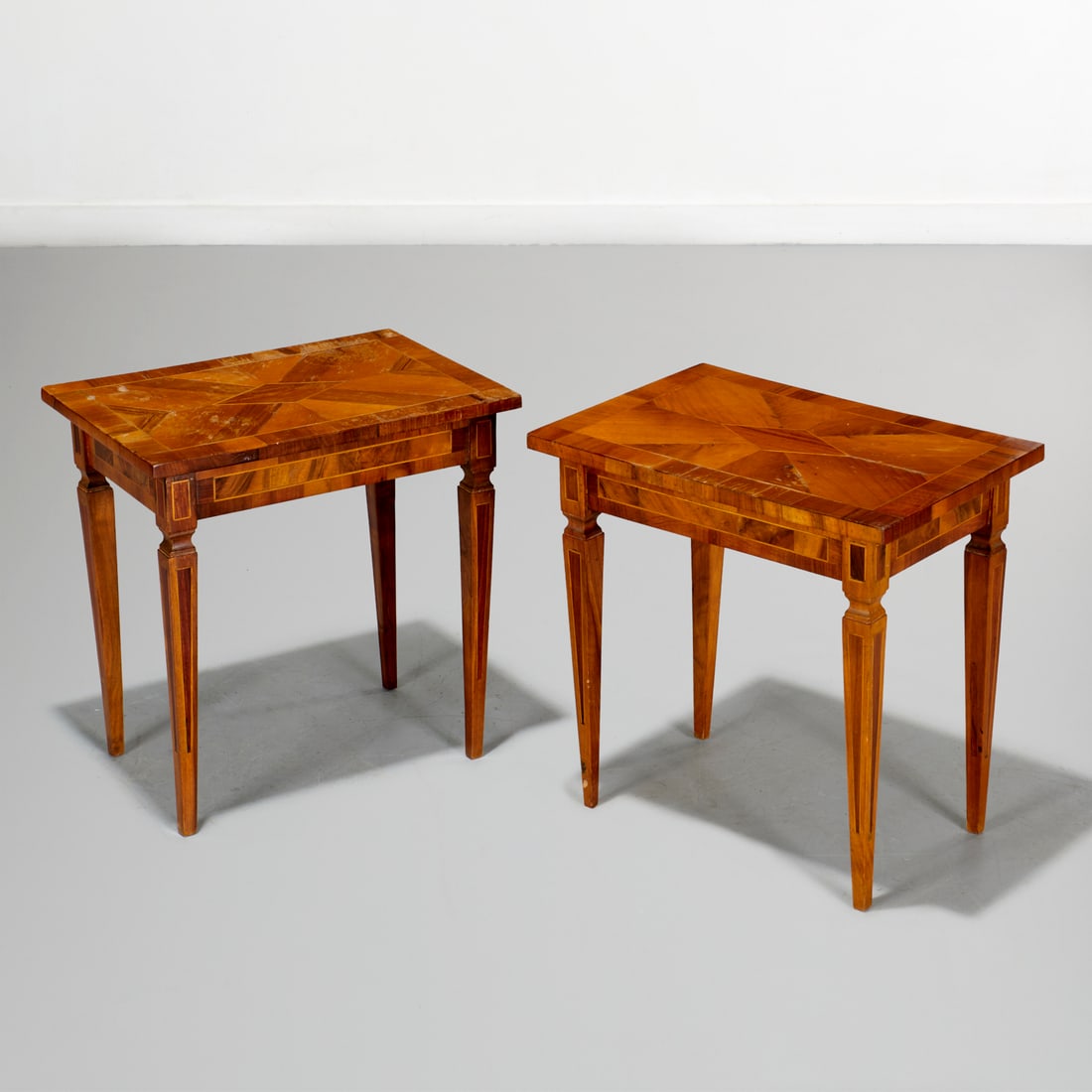 Pair Italian olive wood parquetry side tables (1 of 7)