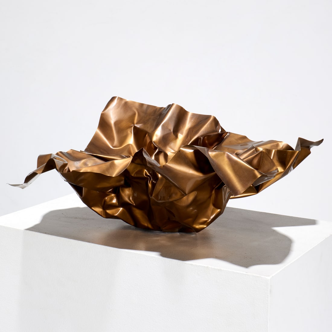 Christopher Gentner, "paper" bowl: Christopher Gentner, "paper" bowl, 21st c., Chicago, brass, crumpled to resemble paper, no visible marks, approx. 8.5"h x 18"w x 20"d Provenance: A Private Collection: 45 Sutton Place South, NYC