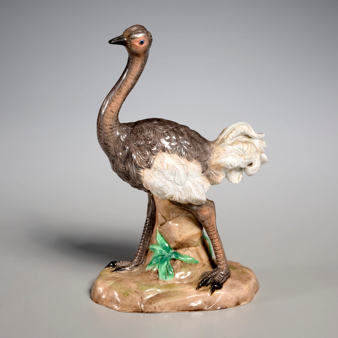 Ernst Bohne & Sohne, porcelain ostrich: Ernst Bohne & Sohne, porcelain ostrich, 19th/20th c., Germany, underglaze anchor mark, with impressed "2553" and "EBS", 8.5"h x 5.75"l x 3"w Provenance: The Estate of Camilla Dietz Bergeron, NYC