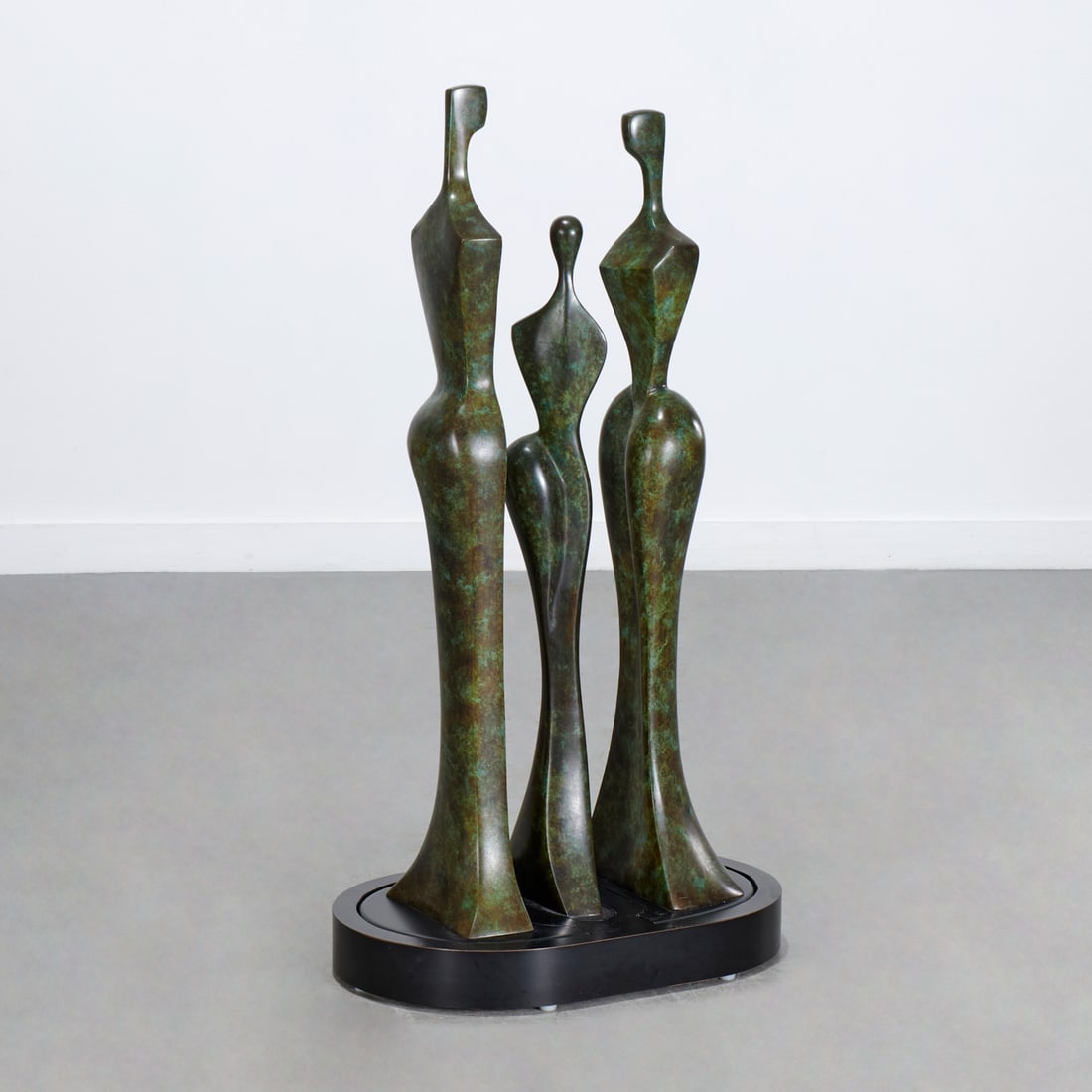 Itzik Benshalom, large bronze sculpture, 1989: Itzik Benshalom, large bronze sculpture, 1989, Itzik Benshalom (Israeli, b. 1945), Figural Group, bronze with verdigris patina, signed, dated and inscribed lower edge, numbered 6/9, on removable