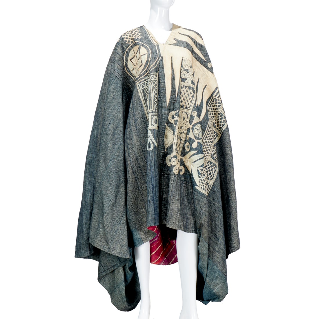 Yoruba Peoples, vintage ceremonial robe: Yoruba Peoples, vintage ceremonial robe, 20th c., Nigeria, indigo dyed fabric with geometric patterns to chest, approx. 54"l x 28"w (at shoulders) Provenance: The Iris Apfel Collection
