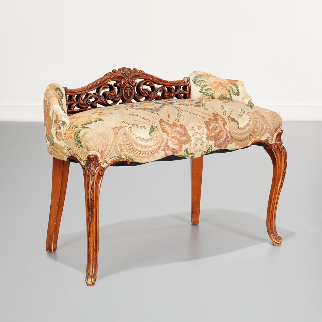 Belle Epoque carved upholstered bench (1 of 6)