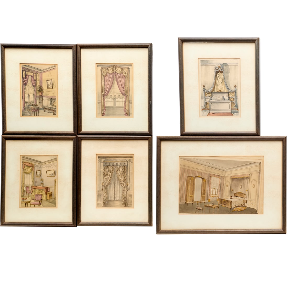 (6) Hand-colored lithographs, French Interiors (1 of 8)