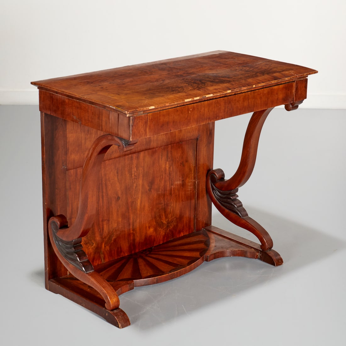 Biedermeier inlaid figured walnut console table (1 of 7)
