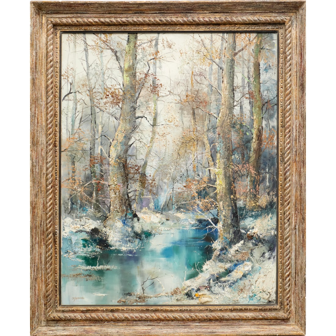 Marcus, oil on canvas, Winter Landscape: Marcus, oil on canvas, Winter Landscape, Marcus (Austrian, 20th c.), Snow Covered Forest, signed "Marcus" lower left, 36.5"h x 29"w (sight), 44"h x 36.5"w x 2"d (frame)