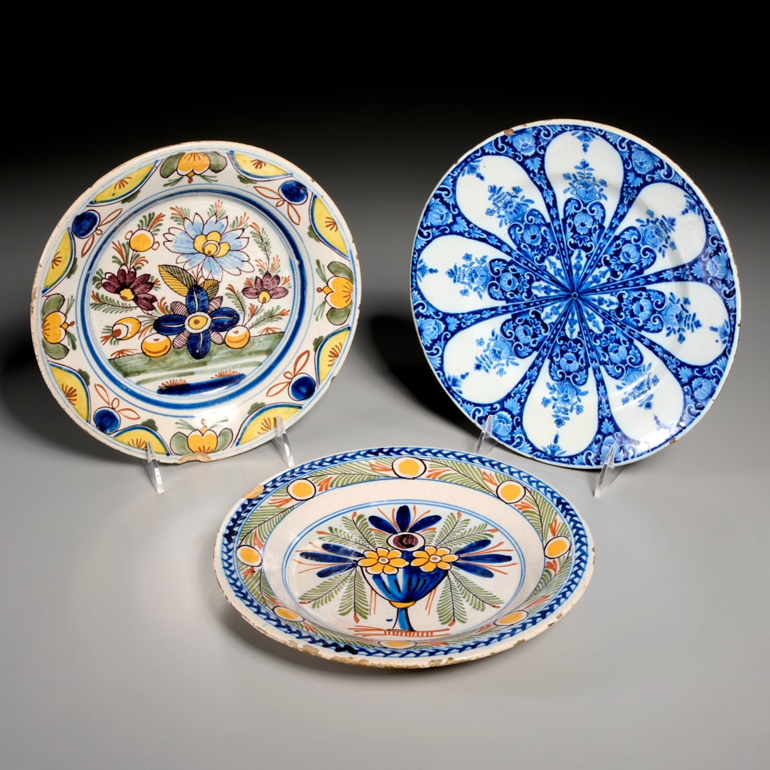 (3) Dutch Delft faience plates, 18th c. (1 of 7)