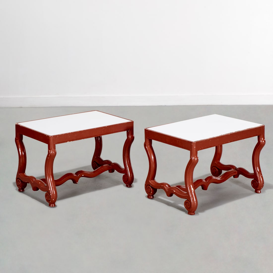 Pair French Os de Mouton style low side tables (1 of 5)