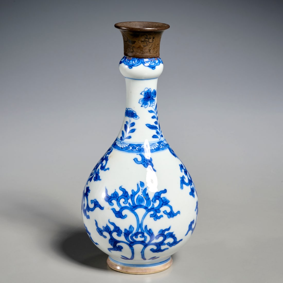 Chinese silver mounted blue & white porcelain vase (1 of 4)