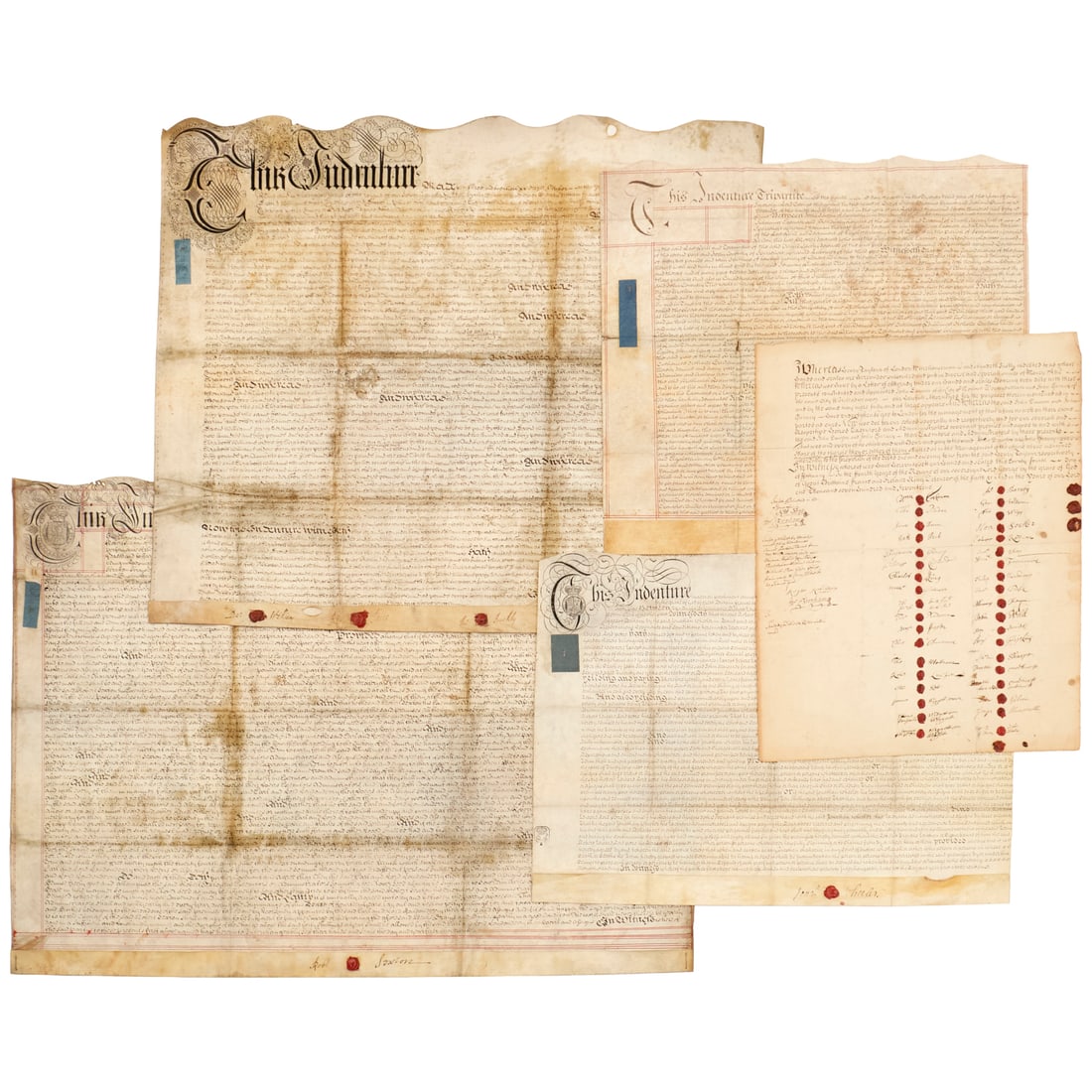 (5) 18th c. indentures & document, ex museum (1 of 9)