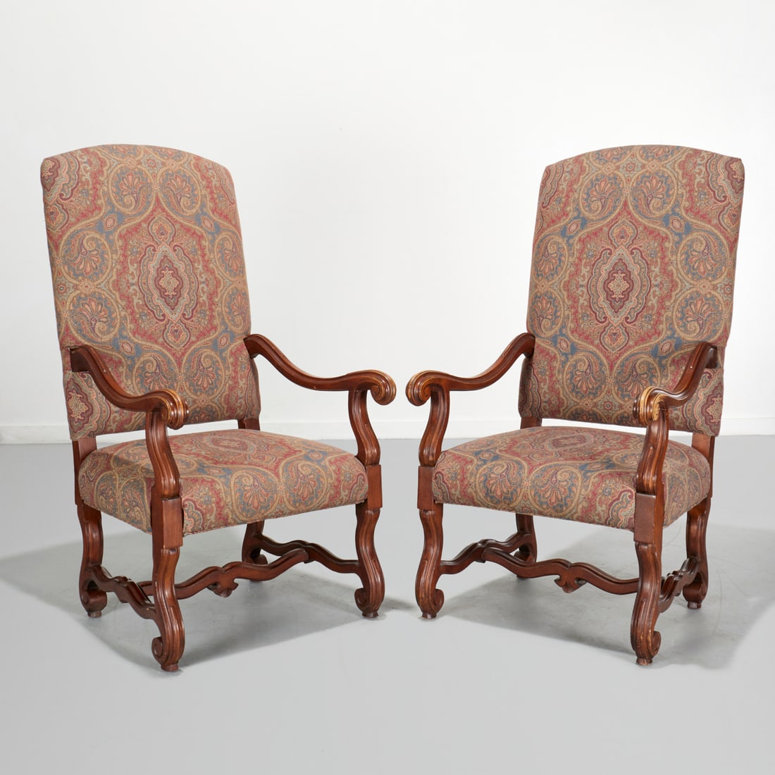 Pair Flemish Baroque style paisley armchairs (1 of 6)