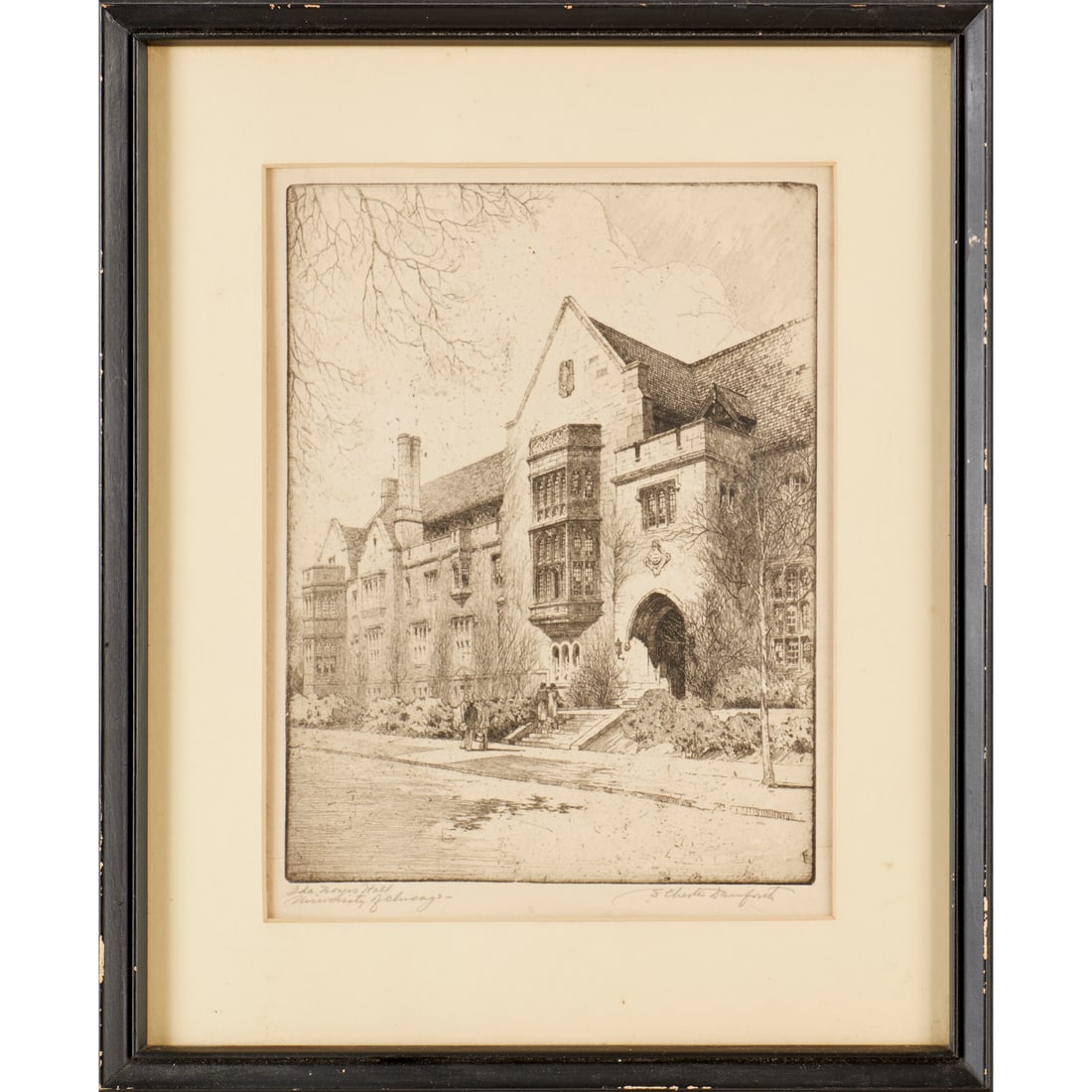 S. Chester Danforth, signed etching: S. Chester Danforth, signed etching, S. Chester Danforth (American, 1896-1959), "Ida Noyes Hall, University of Chicago", pencil signed and titled lower margin, matted and framed under glass, 12.5"h x 