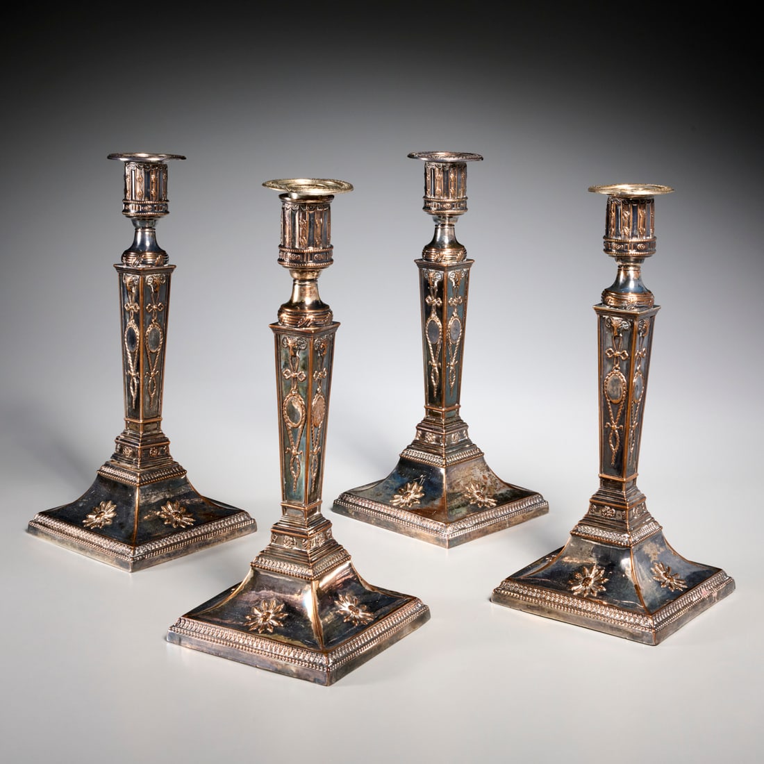 Set (4) Old Sheffield plate candlesticks (1 of 5)