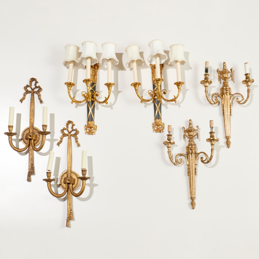 (3) Pairs French style brass wall sconces (1 of 6)