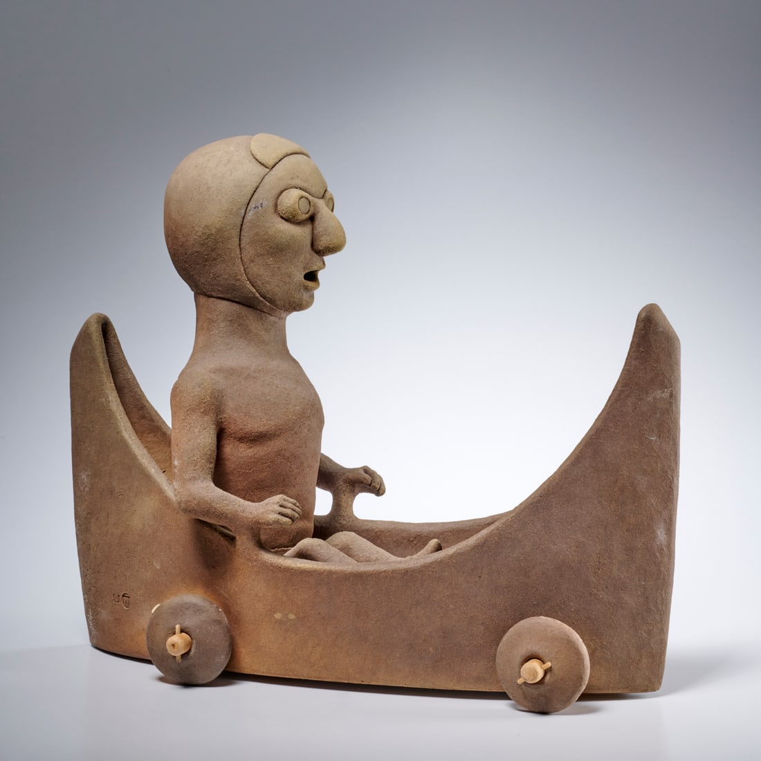 David Morris, ceramic sculpture, 1991: David Morris, ceramic sculpture, 1991, David Morris (Israeli/American, b. 1936), Canoe, incised "91" with artist's cipher "M" on lower back of side, 15"h x 9.5"w x 18.5"d Provenance: The Arthur J. Wil