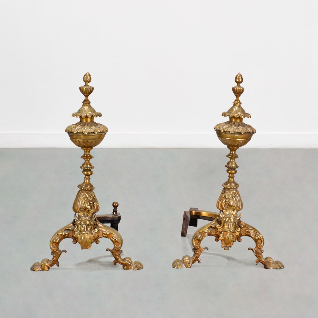 Pair antique brass "Viking" andirons (1 of 4)