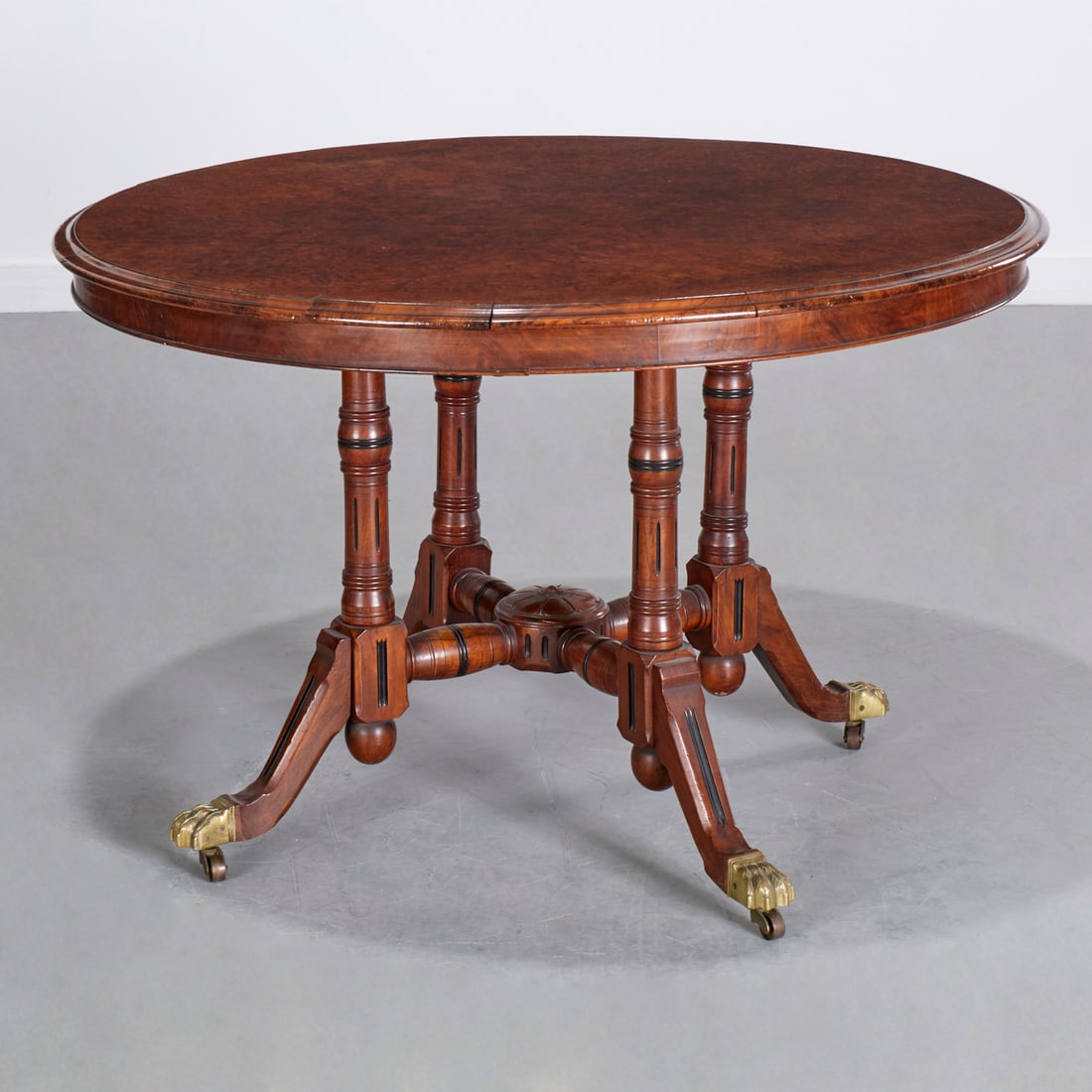Renaissance Revival burr elm center table (1 of 8)