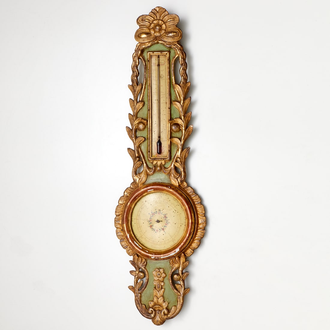 Louis XVI painted, gilt thermometer/barometer (1 of 7)