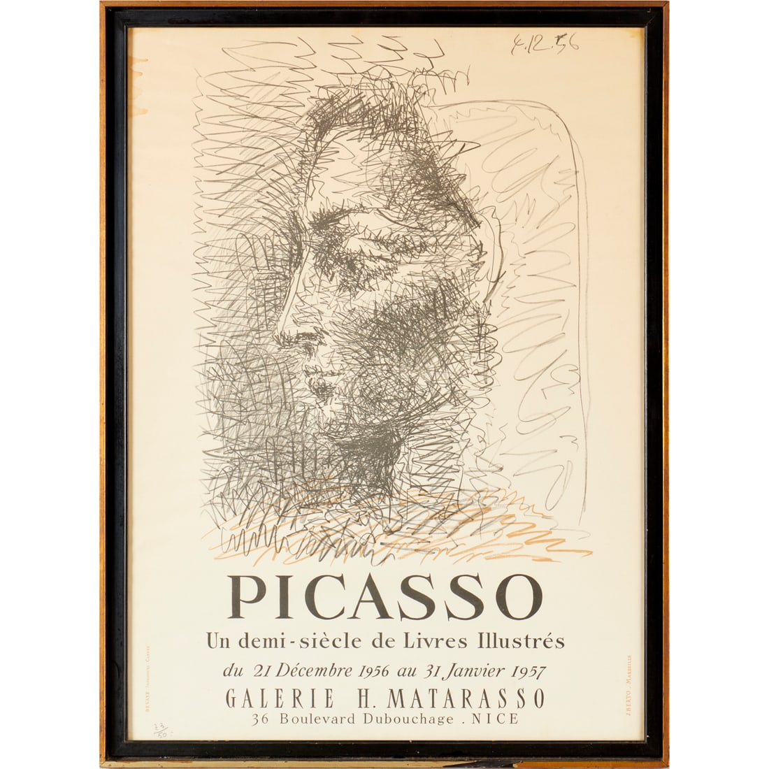 Pablo Picasso, lithographic poster: Pablo Picasso, lithographic poster, Pablo Picasso (Spanish, 1881-1973), "Un Demi-Siecle de Livres Illustres", dated in the plate 4.12.56, printed c. 1959 for the Galerie H. Matarasso exhibition, penci