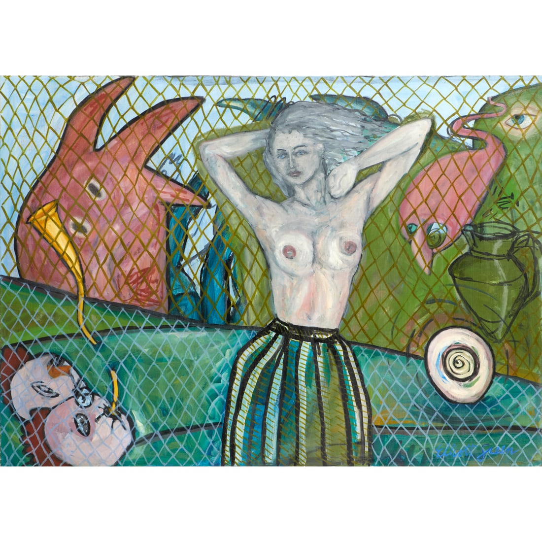 Elliott Green, large oil on canvas: Elliott Green, large oil on canvas, Elliott Green (American, b. 1960), Surrealist Nude, signed "Elliott Green" at lower right, unframed, 39"h x 54"w Provenance: The Arthur J. Williams Collection