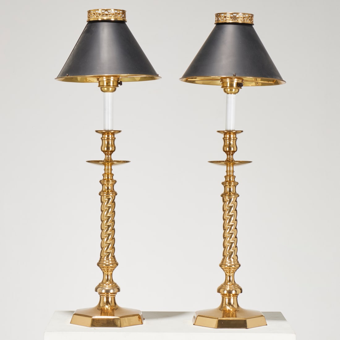 Pair Maitland Smith brass candlestick lamps (1 of 6)
