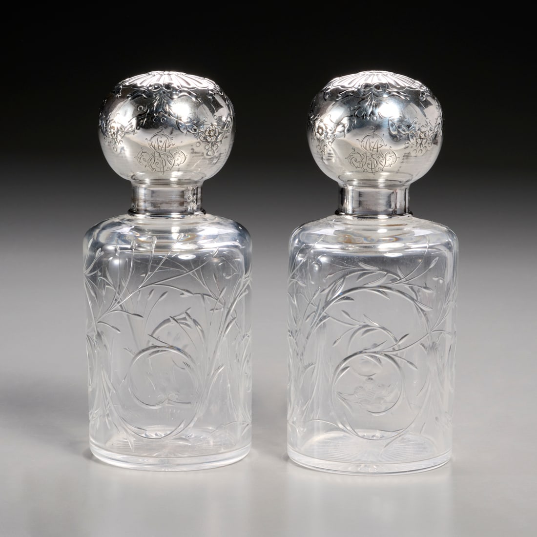Pair French silver & cut glass perfume bottles (1 of 7)