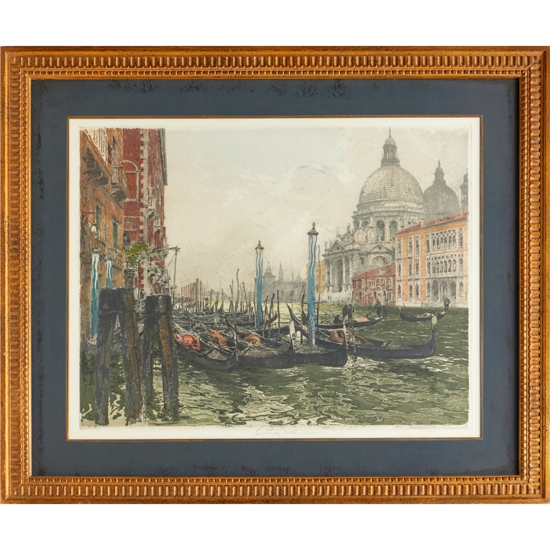 Luigi Kasimir, Venice etching, signed: Luigi Kasimir, Venice etching, signed, Luigi Kasimir (Austro-Hungarian, 1881-1962), "Venice, Grand Canal", etching with color on paper, pencil signed lower center, matted and framed under glass, 19"h 