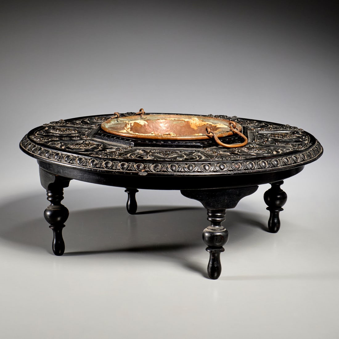 Spanish carved walnut and copper brazier (1 of 6)