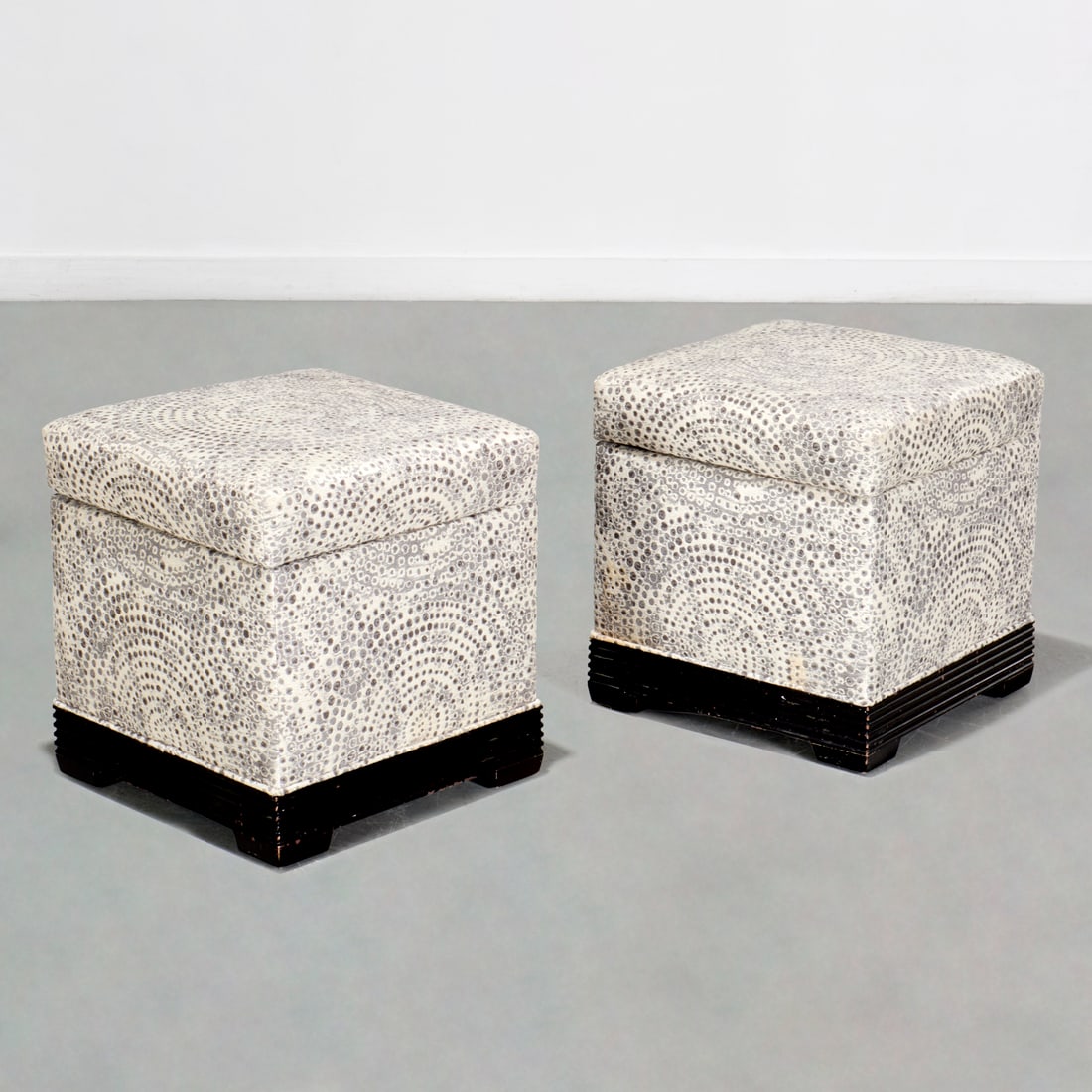 Pair Art Deco style upholstered storage ottomans (1 of 5)
