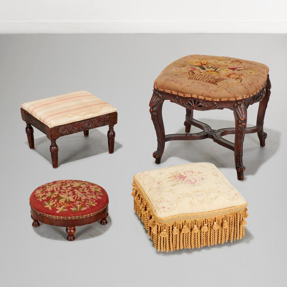 Group (4) upholstered wood stools (1 of 7)