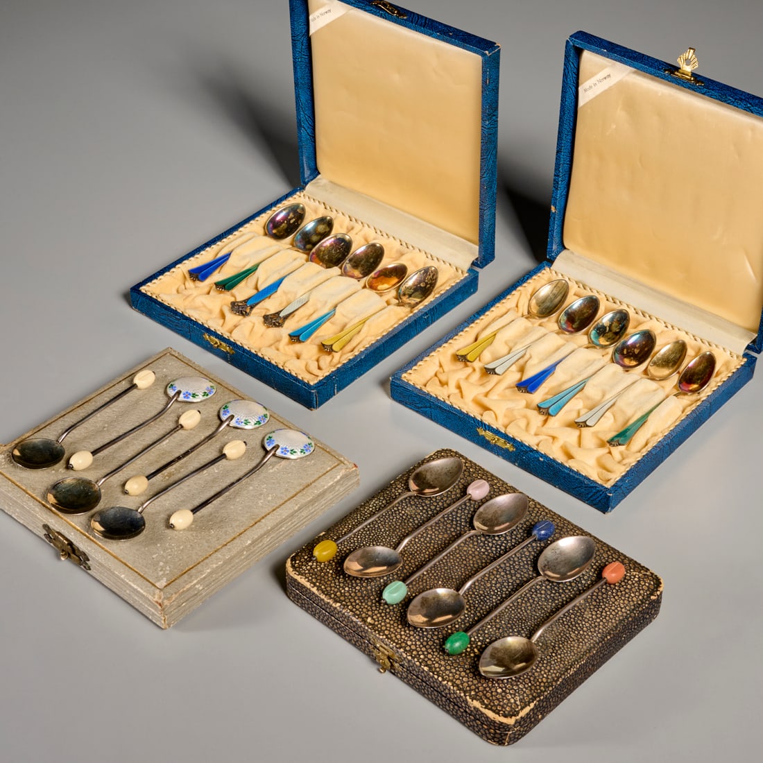 (4) boxed sets enameled sterling silver spoons (1 of 6)