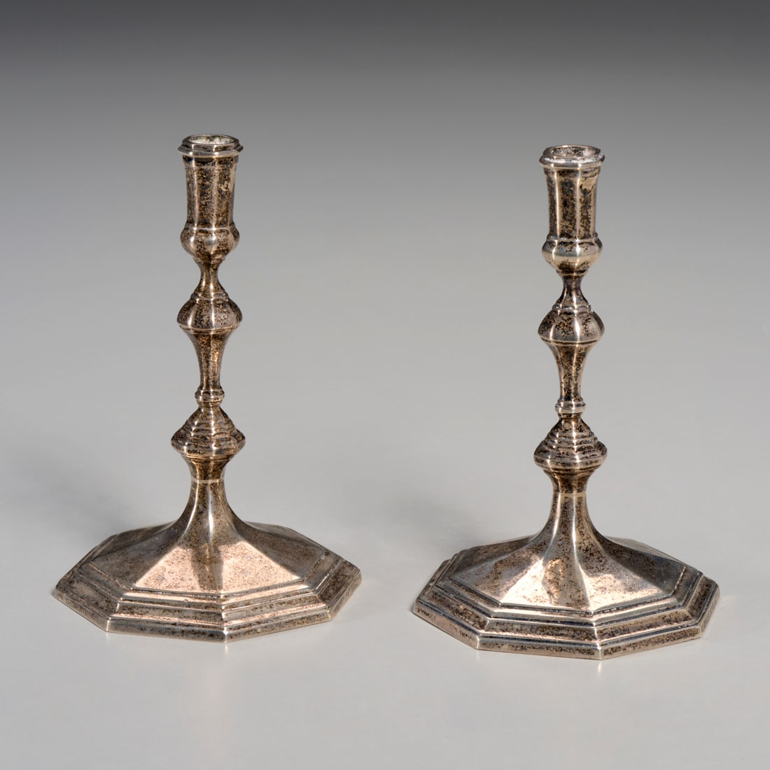 Pair Queen Anne style sterling silver candlesticks (1 of 5)