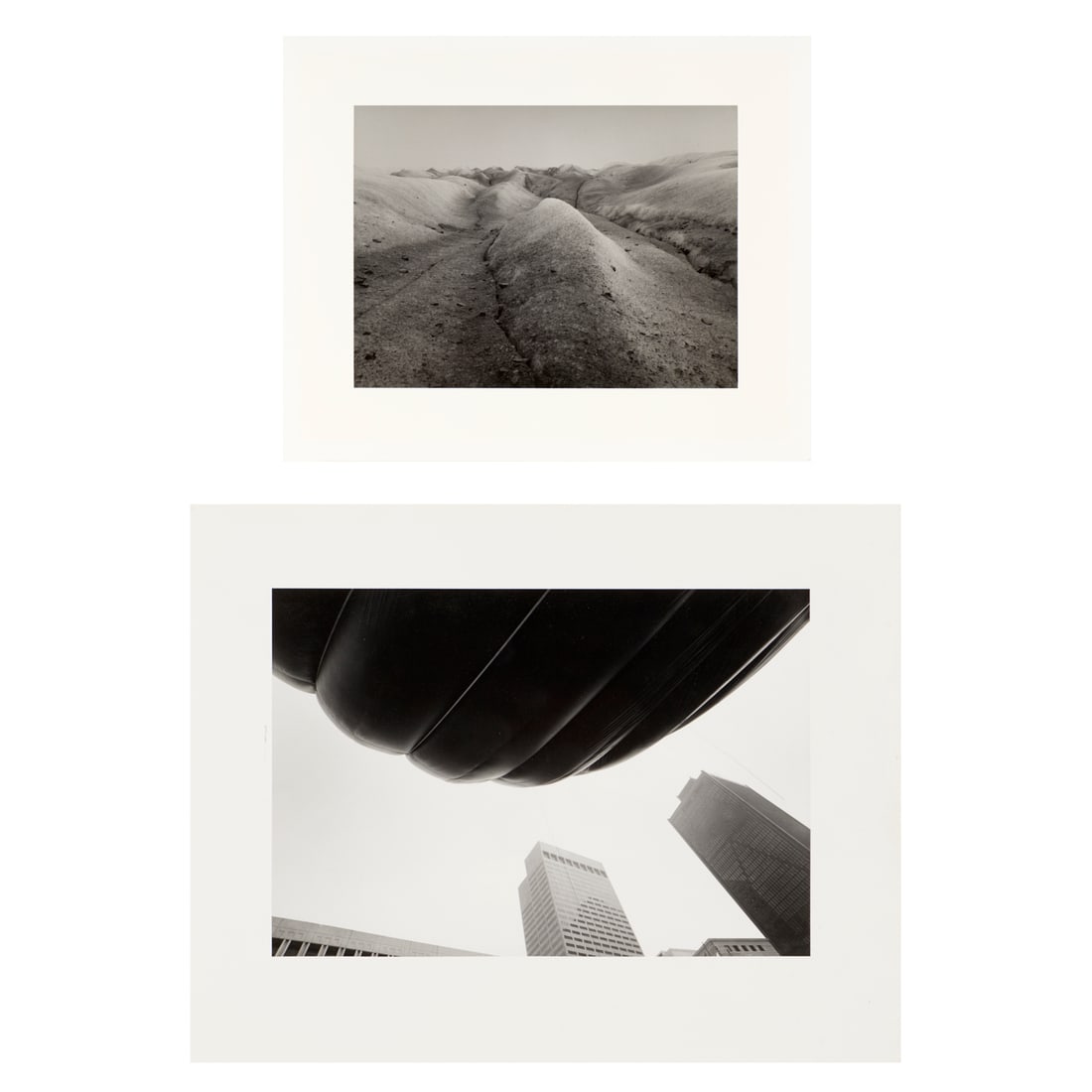 Stuart Klipper, (2) photographs: Stuart Klipper, (2) photographs, Stuart Klipper (American, b. 1941) "Sheridan Glacier, Alaska, 1995", titled, dated and signed verso, hinged to mat, 8"h x 10"w (sheet), 11"h x 13"w (mat); with,