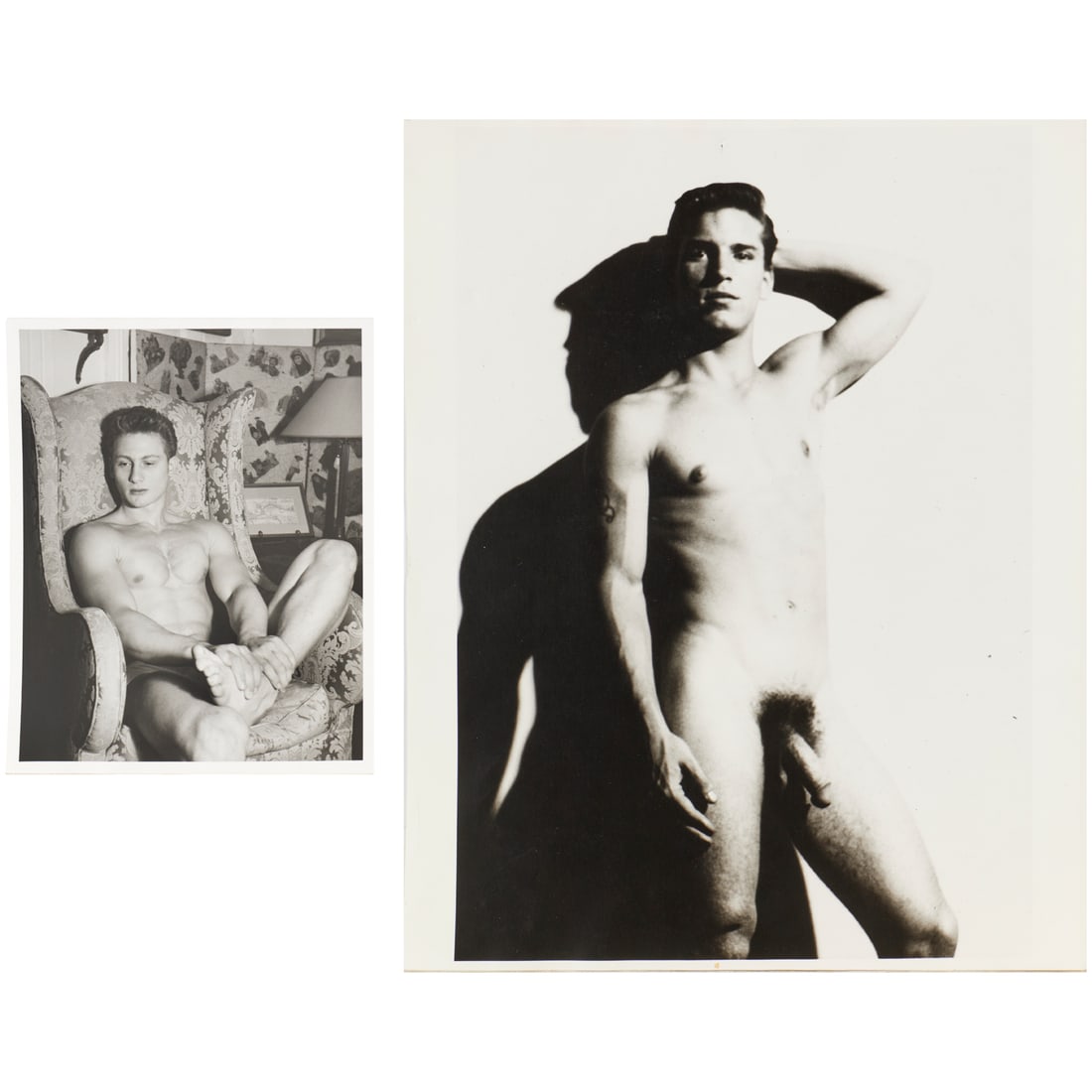 Peter Hujar (manner), (2) photographs: Peter Hujar (manner), (2) photographs, Manner of Peter Hujar (1934-1987), Two Male Nudes, blank verso, loose and unframed, 19.75"h x 16"w and 10"h x 8"w Provenance: The Arthur J. Williams Collection
