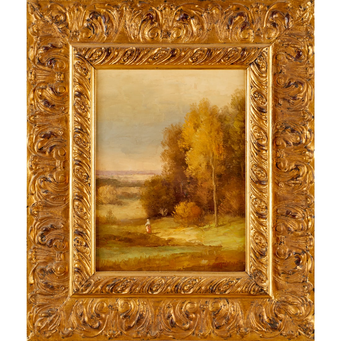 L. Stephano, oil on canvas: L. Stephano, oil on canvas, L. Stephano (Korean, b. 1948), Figure in Landscape, signed lower right, 15.25"h x 11.25"w (sight), 26"h x 22"w (frame)