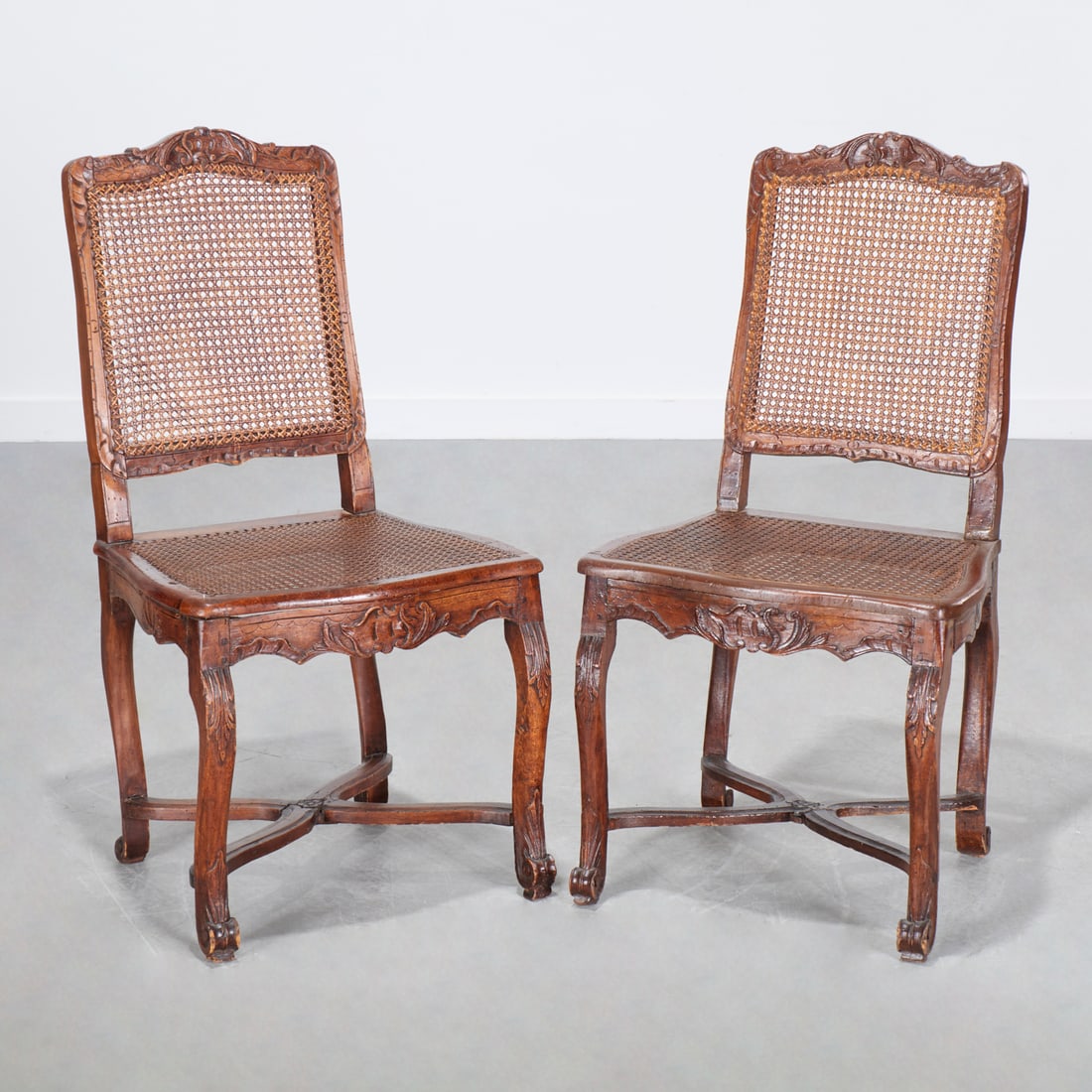 Pair French Regence period carved walnut chairs (1 of 6)