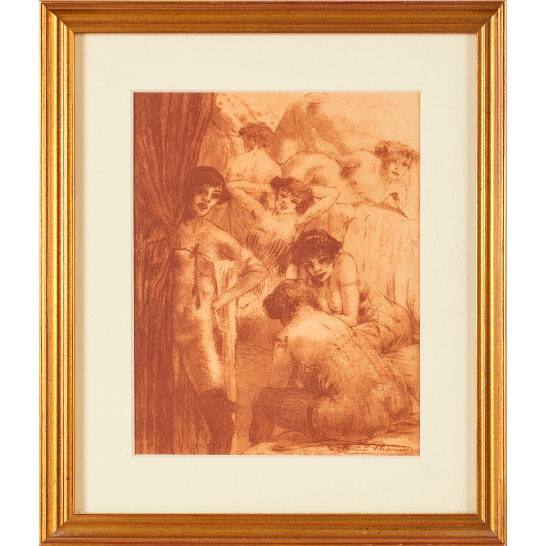 Henri Thomas, etching from La Toison de Phryne: Henri Thomas, etching from La Toison de Phryne, Henri Thomas (French, 1878-1872), one of the eleven etchings from the limited edition volume published in 1913, matted and framed under glass, 8.25"h x