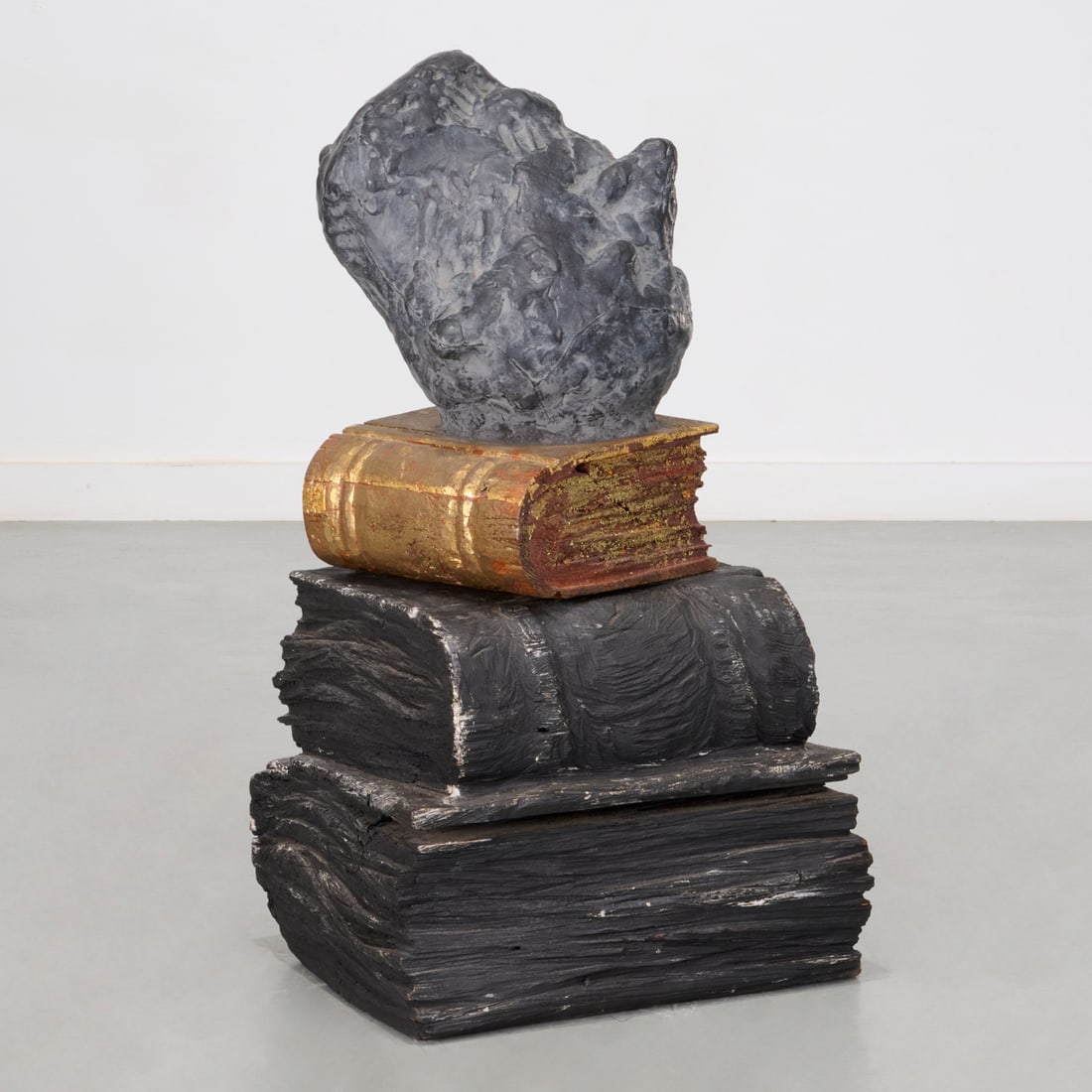 Leonid Lerman, mixed media sculpture, 1998: Leonid Lerman, mixed media sculpture, 1998, Leonid Lerman (Russian, b. 1953), "Which Way Home?", bronze, painted wood and gold leaf in 2 parts, no signature observed, with copy of gallery invoice, 36.