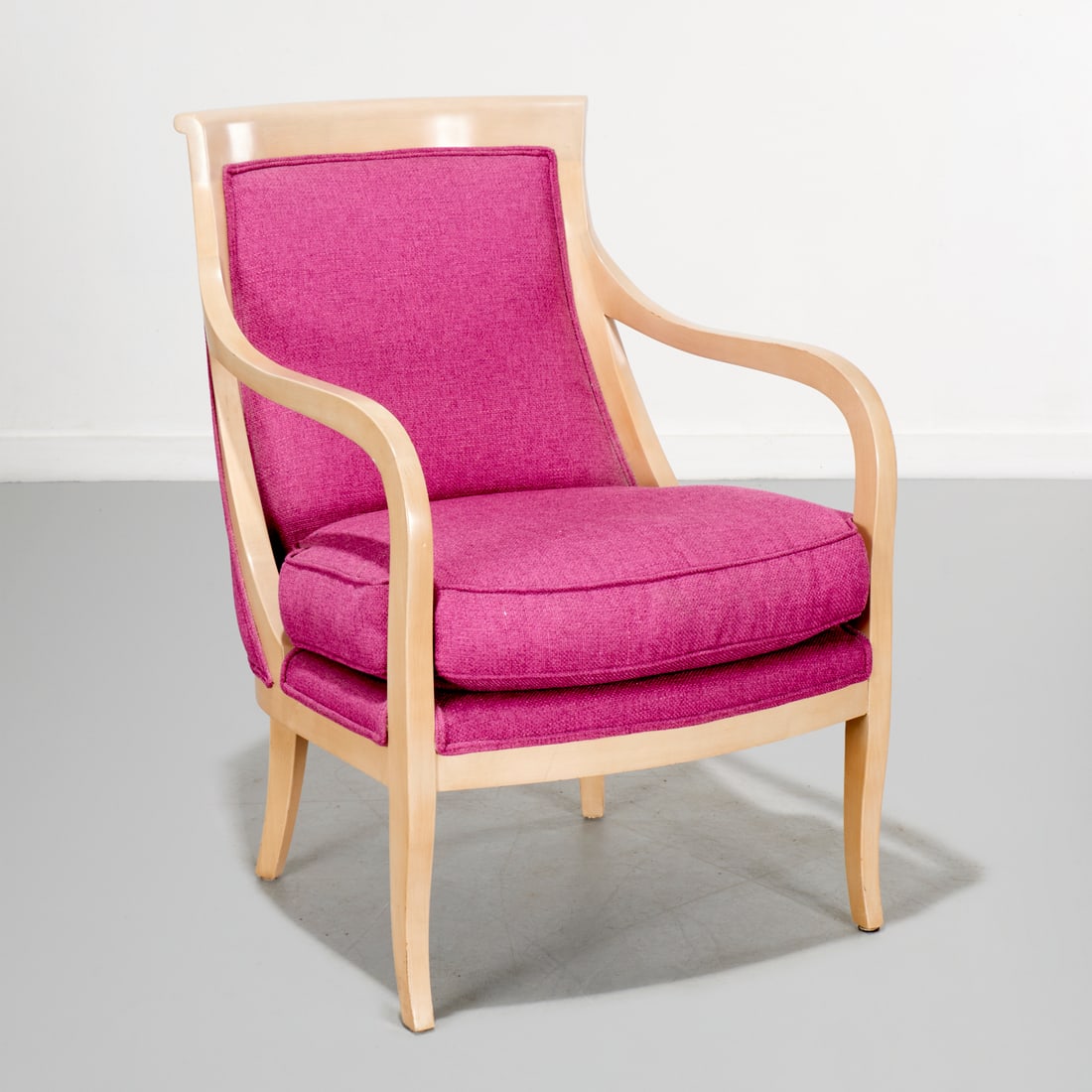 Nancy Corzine "Napoleon" lounge chair: Nancy Corzine "Napoleon" lounge chair, 21st c., in vibrant magenta upholstery, unmarked, 37.5"h x 27.25"w x 24"d